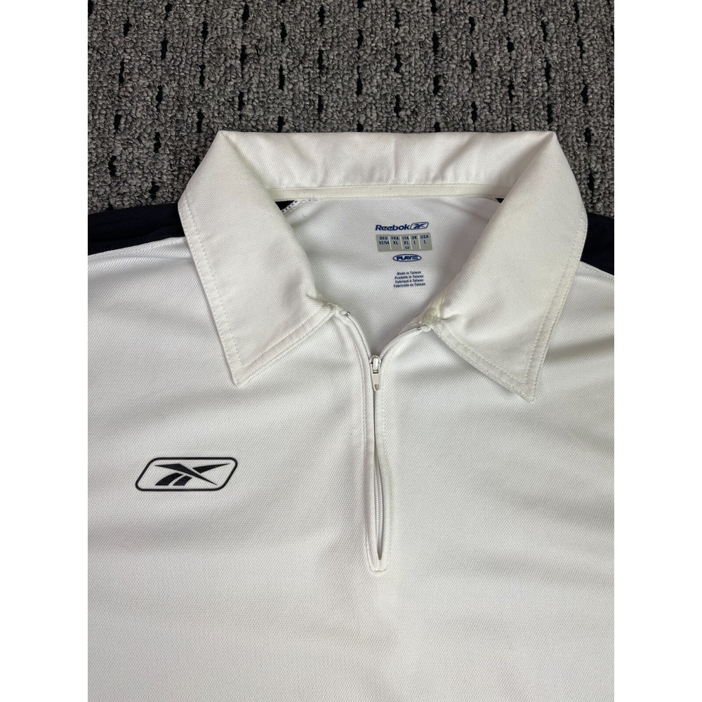 Reebok Play‎ Dry Large White Black Polo Zip-Up - Picture 2 of 11